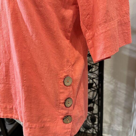 Sea Breeze Pink Cotton Shirt with buttons square neck women size xs 100% cotton - Picture 3 of 6